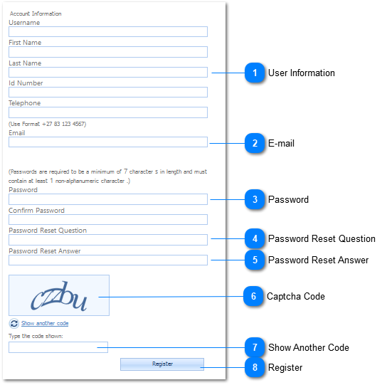 Step 1 - Portal User Registration Page